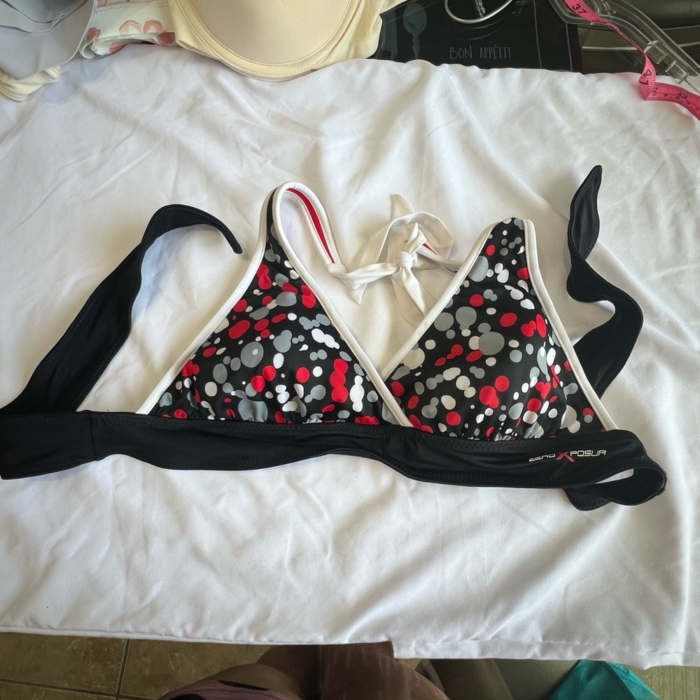 ZeroXposur Black, Red, and Gray Swimwear Top reversibles